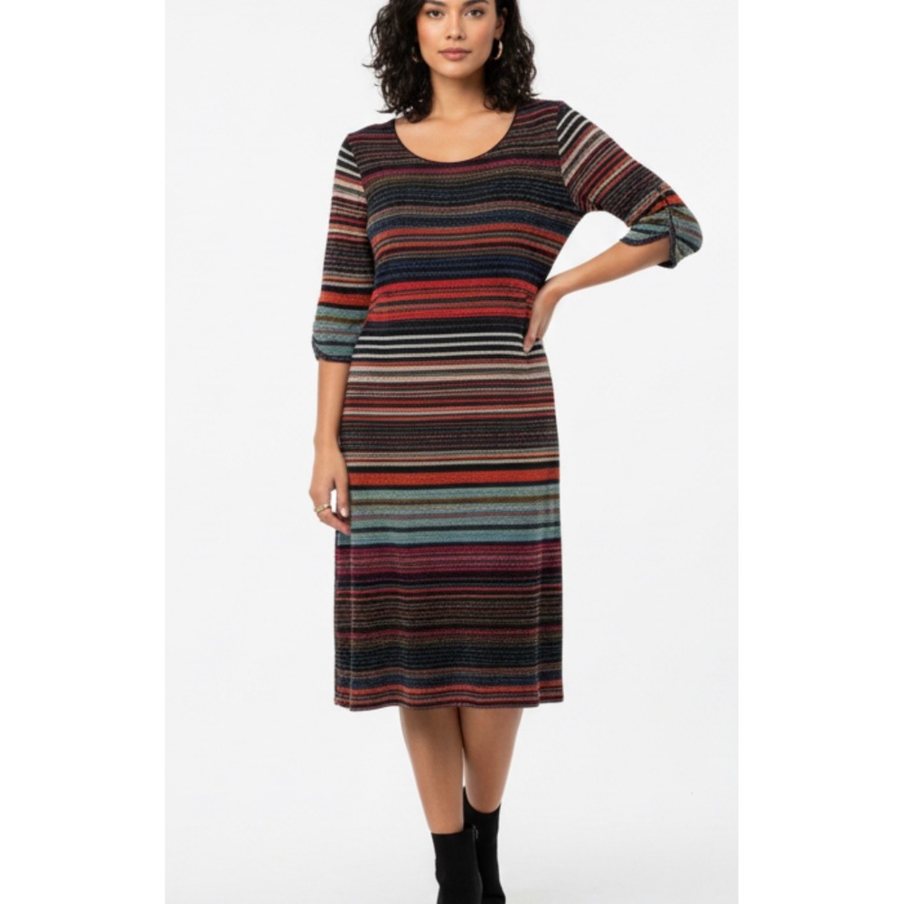 ACC PERCEPTIONS NEW YORK‎ Striped Metallic Knit Midi Dress Size L